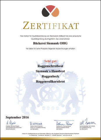 Das Zertifikt von IQBack vom September 2016